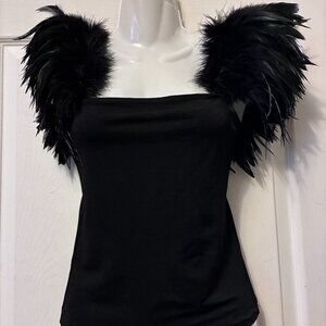VINTAGE Y2K BEBE BLACK TANK TOP WITH FEATHERS